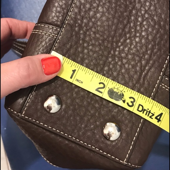 Coach brown with white stitching pebble leather turnlock/zip closure satchel - Picture 12 of 17